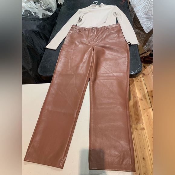 Wilfred Pants - Brown Faux Leather Pants with body suit